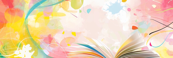 Colorful abstract background with open book, concept of creative storytelling and artistic expression, book lovers day
