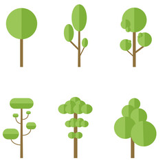 Trees for landscape design. A set of colored pictographs of trees for an architectural map, plan. Green spaces. An element highlighted in white. Vector illustration. A set for a design project