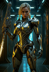 Guerrero Futurista Armadura Rob&oacute;tica Espada Luminosa