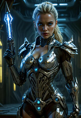 Guerrero Futurista Armadura Avanzada Preparado para Batalla