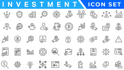 Money income line icon set. Pension fund, profit growth, piggy bank, finance capital minimal vector illustration. Simple outline signs for investment application. 30x30 Pixel Perfect Editable Strokes