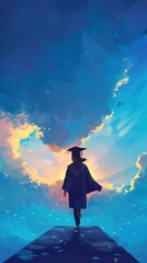 Graduation in high school and university concept,Graduation hat books and student's diploma on wooden table against light blue background