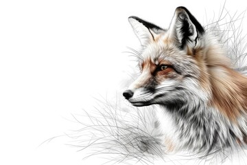 Beautiful digital illustration of a fox with intricate details, showcasing its sharp features and lush fur against a white background.