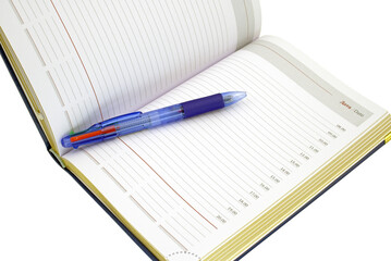 Automatic pen lies on the weekly on a white