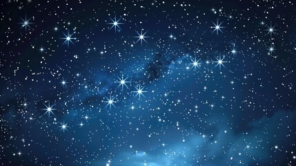 Twinkle Star Blue. Night Sky with Milky Way and Many Glistering Stars in Dark Blue Background