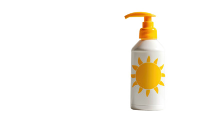 Sunblock bottle with sun icon, protection essentials