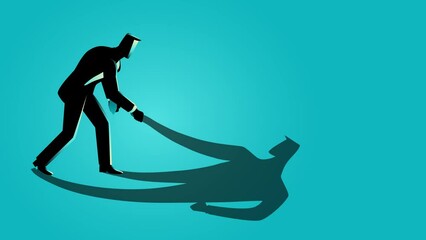 Motion graphic of a businessman helping his own shadow to rise, symbolizes self-improvement, personal growth, self-support, inner strength, motivational content, and overcoming challenges