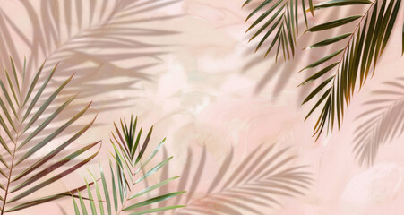 Serene Sunset Vibes - Light Pink and Beige Background with Gentle Palm Tree Shadows for Calm Atmosphere