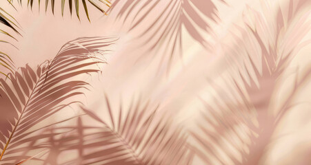 Serene Palm Tree Shadows on Light Pink and Beige Background for Calm Atmosphere