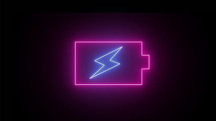 Neon glowing battery charging icon. neon battery icon pink and blue color Battery Status Sign with black