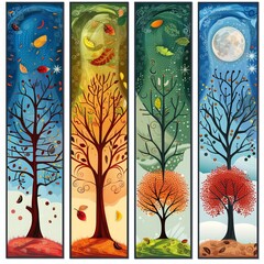 Vector trees with colored leaves heart isolated on white background. Generative AI
