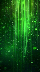 A vivid background with green light beams and particles. Perfect for nature and tech themes.