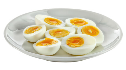 Freshly Boiled Eggs on Ceramic Plate with Soft Yolk in White and Yellow Tones for Breakfast