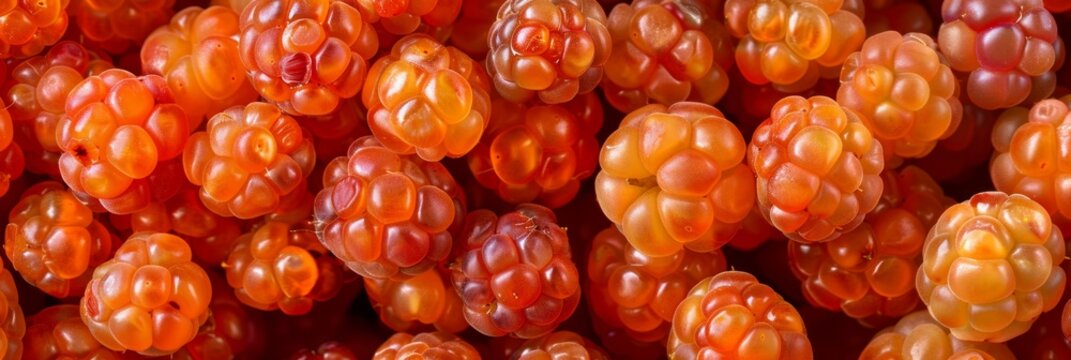 Cloudberry texture background, rubus chamaemorus pattern, nordic berry, bakeapple, knotberry banner