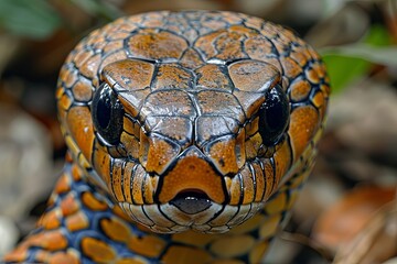 Fototapeta premium Close Up of a Matted Cobra Striking in the Wild