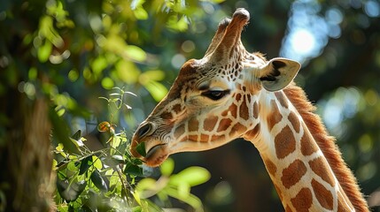 jiraf eating leaves from a tall Tree