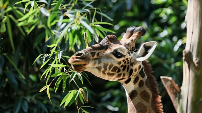 jiraf eating leaves from a tall Tree