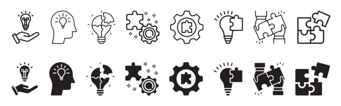 Business solution icon set. Innovation, Inspiration, and creative idea icon symbol. Vector illustration