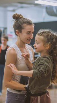 kid in dance class with teatcher