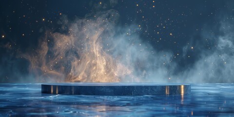 Abstract Smoke and Sparkles Background with a Circular Platform