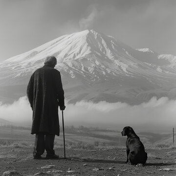 A black and white photograph of an old man 