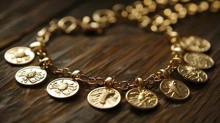 Celestial-Themed Bracelet with Zodiac Charms and Cosmic Motifs, Soft Lighting, Muted Tones, Elegant