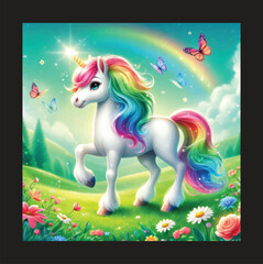 Fototapeta premium Colorful Rainbow Unicorn Horse portrait is realistic.