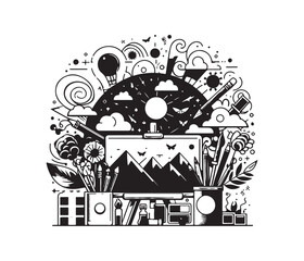 Obraz premium Creative Canva vector art graphic resources silhouette vector style, white background