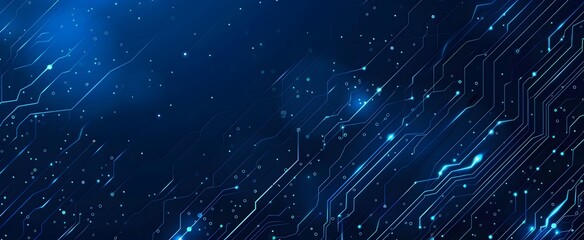 Obraz premium Blue technology background with circuit board and glowing dots, vector illustration of digital network tech banner design. Abstract futuristic wallpaper for web poster or presentation