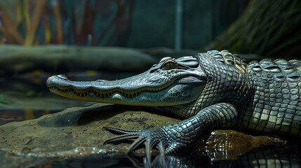 Obraz premium A gharial that is a critical endangered species and it is sitting very detailed and realistic shape