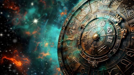 Fototapeta premium Mystical Zodiac Doorway to Celestial Realm,Cosmic Portal Close-up with Soft Lighting