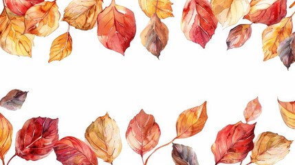 Autumn s Whisper  Delicate watercolor autumn leaves form a charming border around a pristine white background