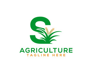 Letter S wheat farm agriculture Logo. Agricultural and farming company logo Design.