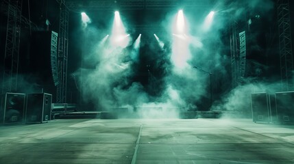 Empty concert stage with delicate fog.