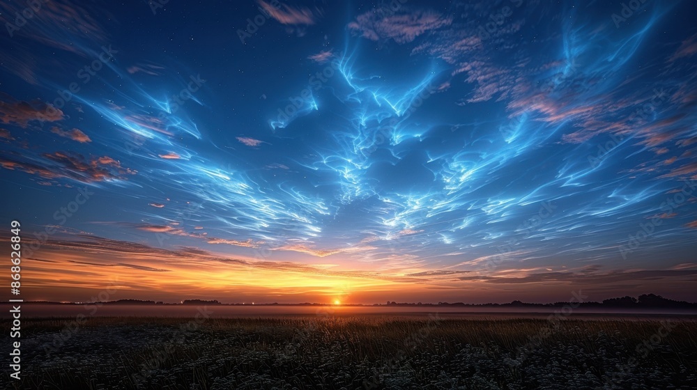 Aufkleber noctilucent clouds glow softly against a twilight sky, their wispy, high-altitude forms illuminated 