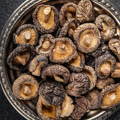 shiitake dried mushroom appetizer meal food snack on the table copy space food background rustic top view keto or paleo diet vegetarian vegan food