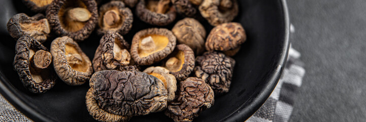shiitake dried mushroom appetizer meal food snack on the table copy space food background rustic top view keto or paleo diet vegetarian vegan food