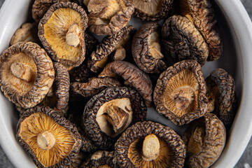 shiitake dried mushroom appetizer meal food snack on the table copy space food background rustic top view keto or paleo diet vegetarian vegan food