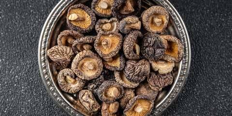 shiitake dried mushroom appetizer meal food snack on the table copy space food background rustic top view keto or paleo diet vegetarian vegan food