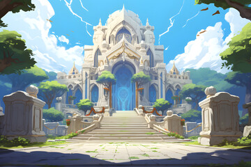 Obraz premium anime style illustrated temple, temple animated illustration anime style