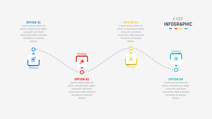 Obraz premium Four Step Infographic design element template for presentation. info graphic illustration. process diagram and presentations step, banner, flow chart, 4 option template.