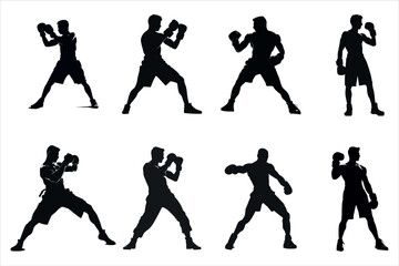 boxing Man silhouette Bundle , kickbox silhouette, boxing gloves silhouette, kickboxing silhouette,
