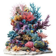 Vibrant coral reef composition with colorful corals and marine life, depicting underwater biodiversity and oceanic beauty.