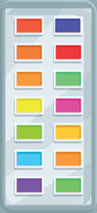 Fototapeta premium Watercolor palette showing colorful palette wells is ready for an artist to start painting