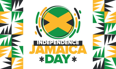 Jamaica Independence Day. Independence of Jamaica. Holiday, celebrated annual in August 6. Jamaica flag. Patriotic element. Poster, greeting card, banner and background. Vector illustration