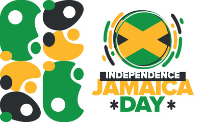 Jamaica Independence Day. Independence of Jamaica. Holiday, celebrated annual in August 6. Jamaica flag. Patriotic element. Poster, greeting card, banner and background. Vector illustration