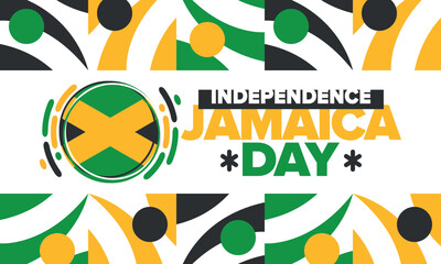 Obraz premium Jamaica Independence Day. Independence of Jamaica. Holiday, celebrated annual in August 6. Jamaica flag. Patriotic element. Poster, greeting card, banner and background. Vector illustration