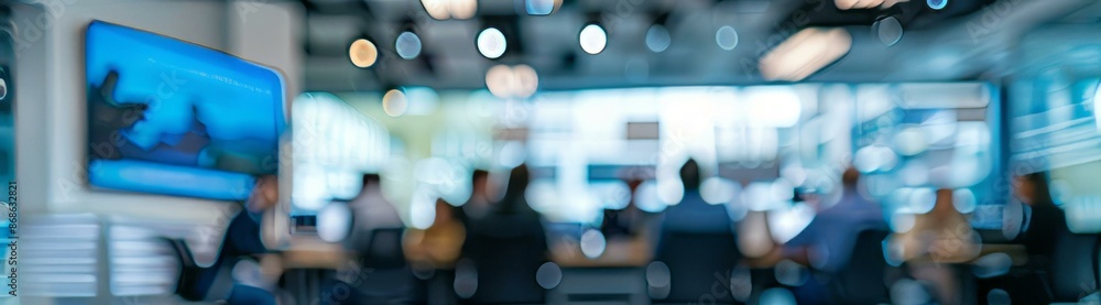 Aufkleber blurred office background with people working. abstract blurred image of a modern office space with 