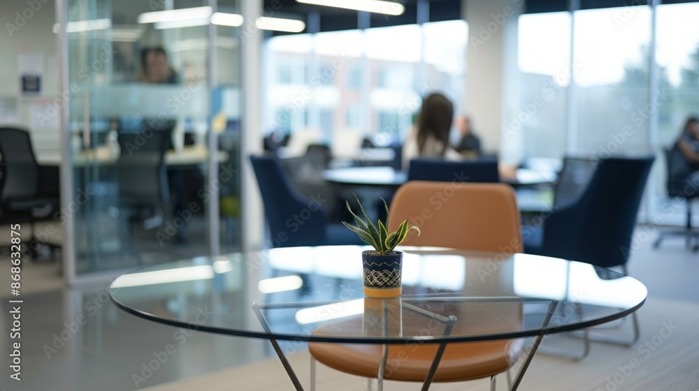 Aufkleber modern office space with empty table and chairs. bright and airy modern office with an empty table a