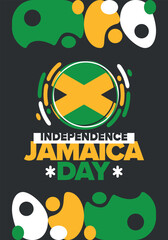 Jamaica Independence Day. Independence of Jamaica. Holiday, celebrated annual in August 6. Jamaica flag. Patriotic element. Poster, greeting card, banner and background. Vector illustration